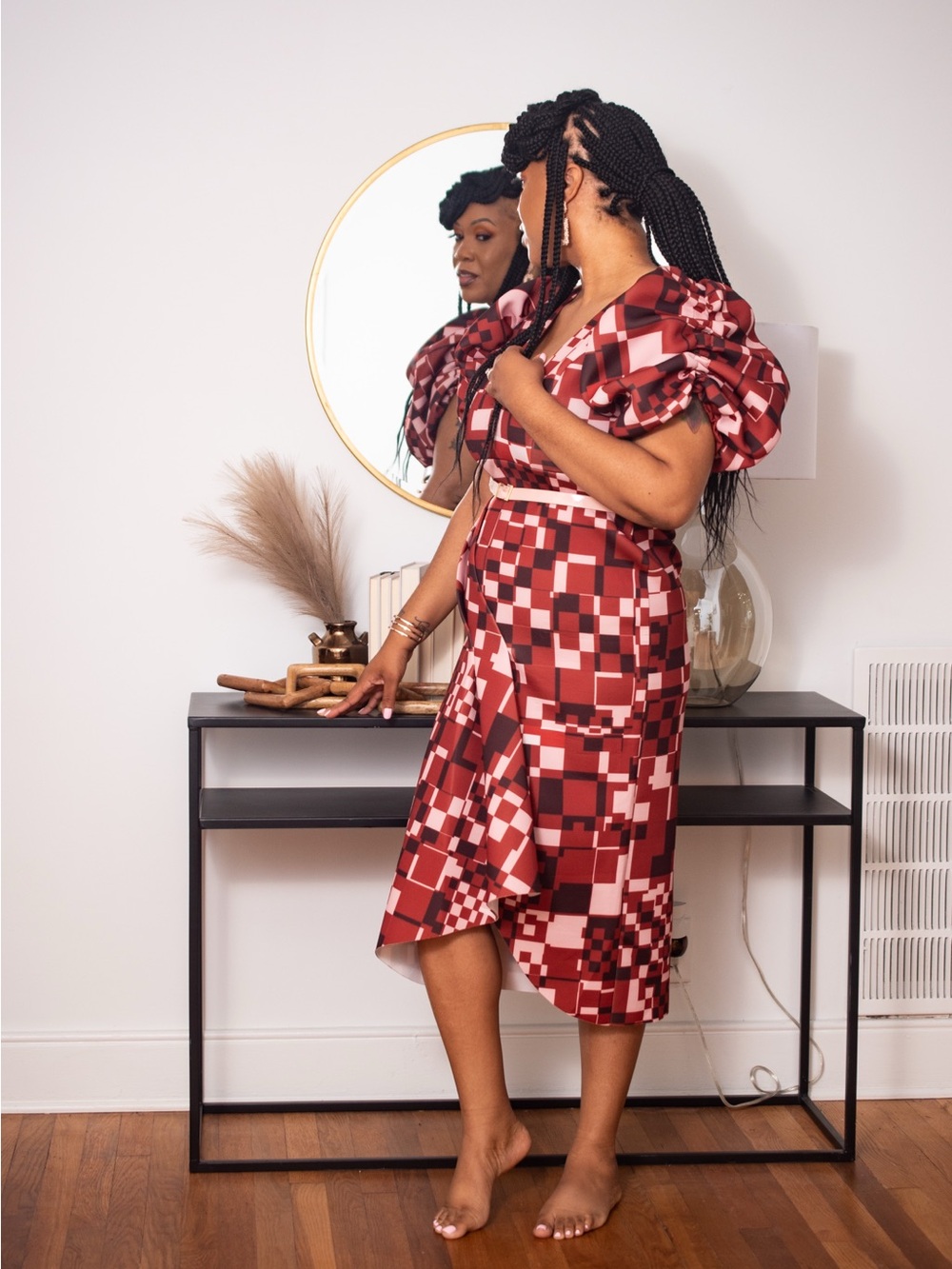 ASOS Red, Pink and Black Geometric Midi Dress - Picture 2 of 3